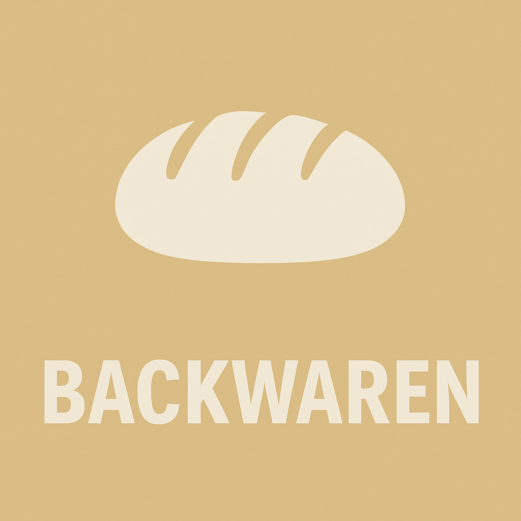 Sandbeige Kachel mit Brotsymbol und Schriftzug Backwaren